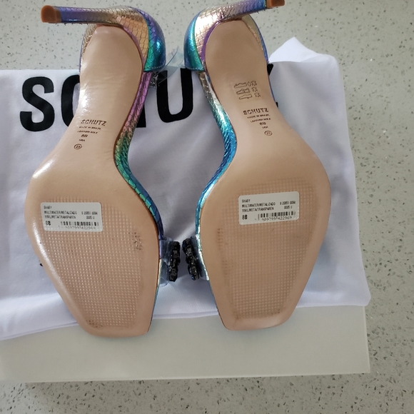 Schutz Shary Iridescent Crystal-Embellished Sandals in Rainbow Light - Picture 13 of 13